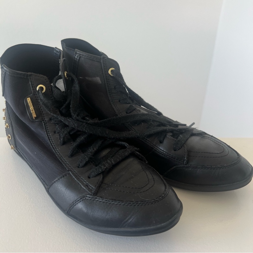 Diesel Black High-Top Sneakers with Leather Upper